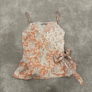 Paper‎ Crane Women's Spaghetti Strap Blouse Pink White Paisley Size Small